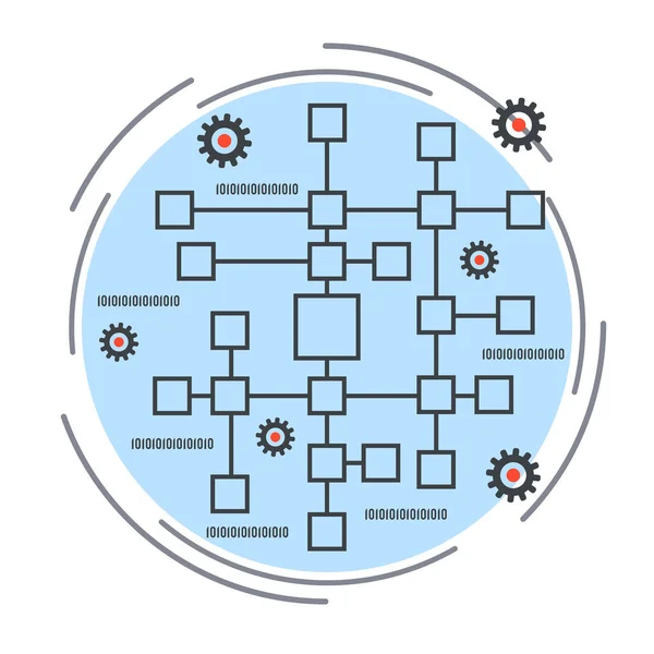 Tecnología Cadena Bloques Red Informática Minería Criptomoneda Delgada Línea Vectorial — Vector de stock