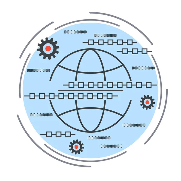 Blockchain Technologie Computernetwerk Cryptogeld Mijnbouw Dunne Lijn Vector Concept Illustratie — Stockvector