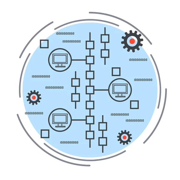 Red Informática Delgada Línea Vector Concepto Ilustración — Vector de stock