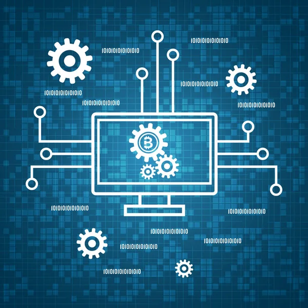 Tecnología Cadena Bloques Red Informática Minería Criptomoneda Delgada Línea Vectorial — Archivo Imágenes Vectoriales