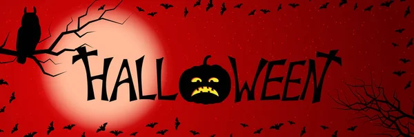 Halloween Assustador Noite Horizontal Vetor Banner Modelo — Vetor de Stock