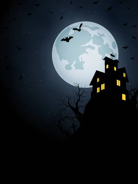 Halloween Înspăimântător Noapte Șablon Banner Castel — Vector de stoc