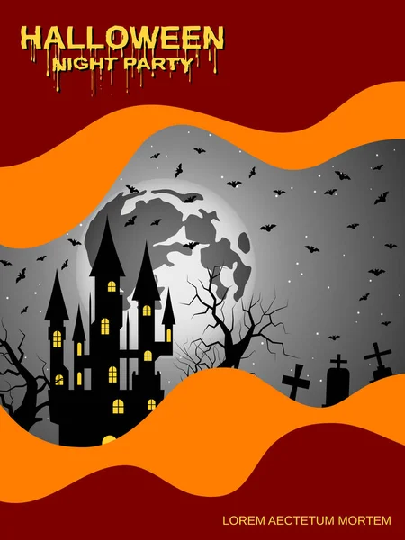 Noche Halloween Vector Banner Plantilla Con Castillo — Vector de stock