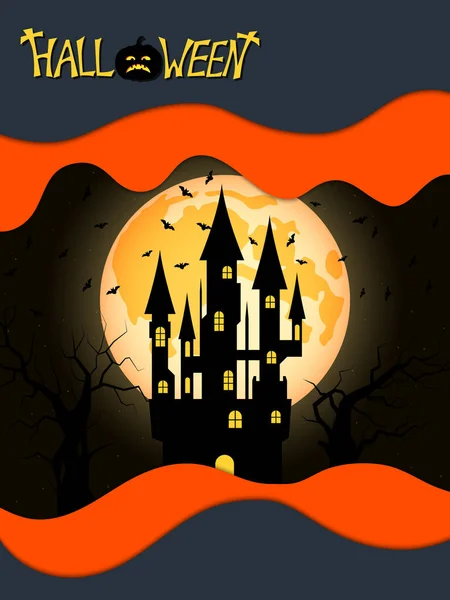 Halloween Assustador Noite Vetor Banner Modelo Com Castelo — Vetor de Stock