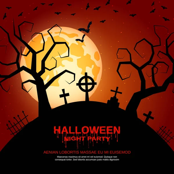 Plantilla Banner Vector Noche Miedo Halloween Con Cementerio — Vector de stock
