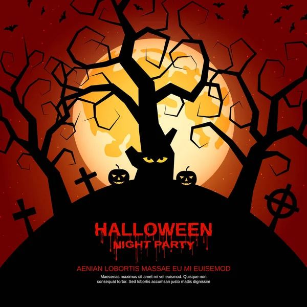 Plantilla Banner Vector Noche Miedo Halloween Con Cementerio — Vector de stock