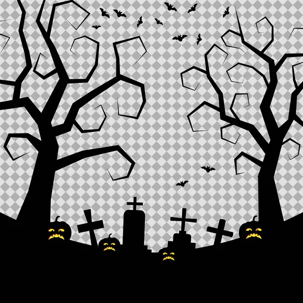 Plantilla Banner Vectorial Noche Halloween Con Árboles Cementerio Blanco Negro — Vector de stock