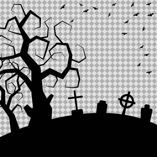 Halloween Ijesztő Éjszakai Vektor Banner Sablon Fák Temető Fekete Fehér — Stock Vector