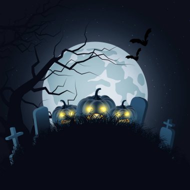 Cadılar Bayramı korkutucu gece pankartı kabaklı ve mezarlıklı. 