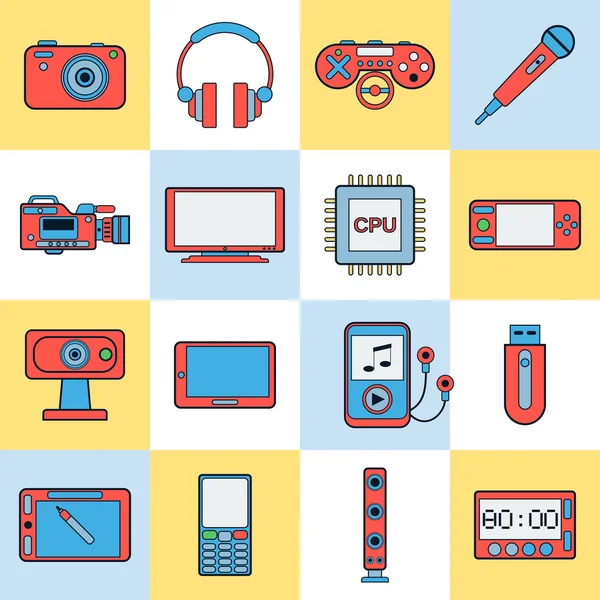 Iconos planos electrónicos modernos — Vector de stock