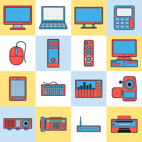 Iconos planos electrónicos modernos — Vector de stock