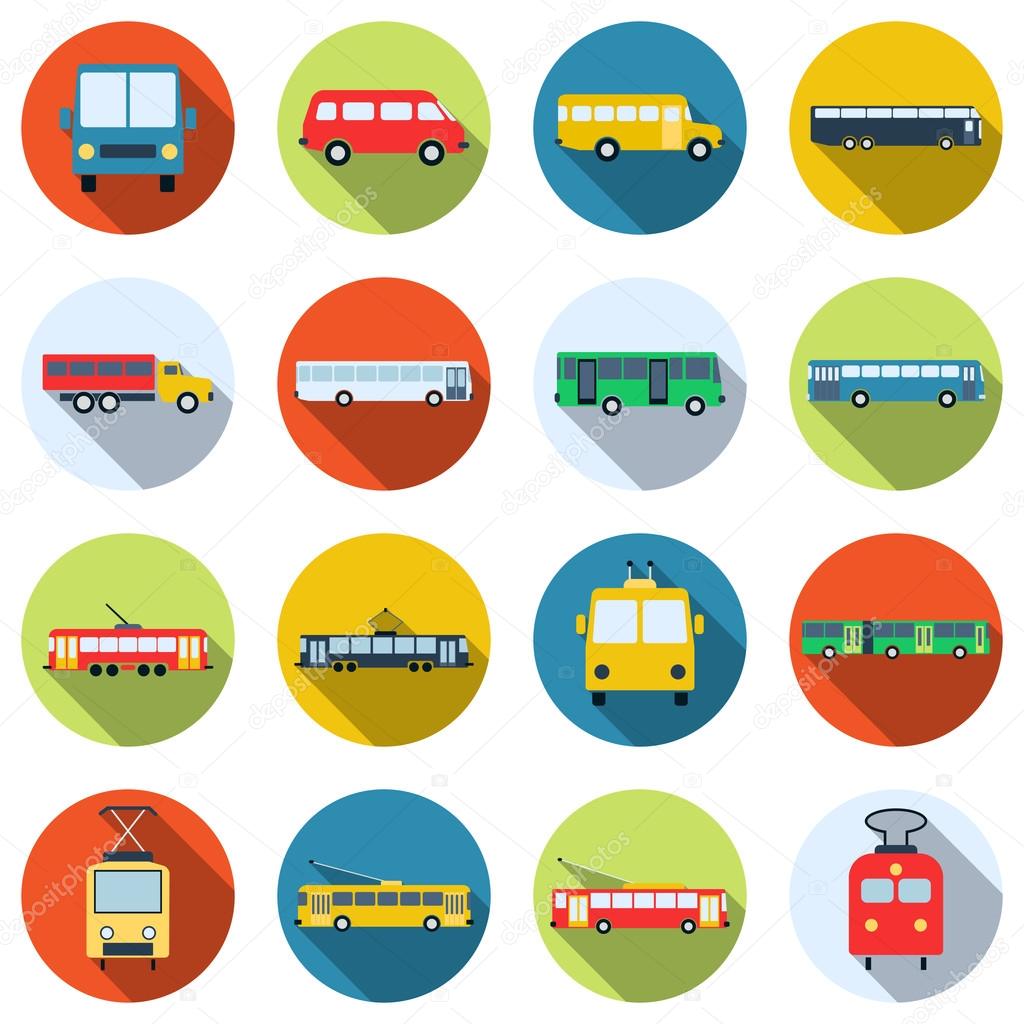 Buses, trams and trolleybuses vector icons