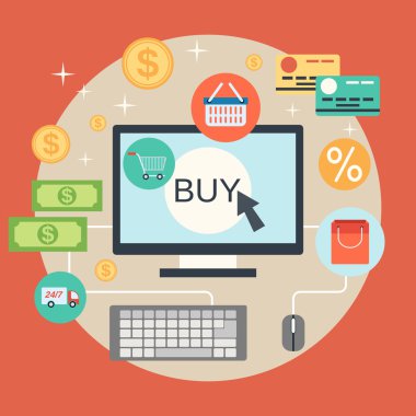 tıklayın, online alışveriş, online banka başına ödeme, para transferi vektör kavramı