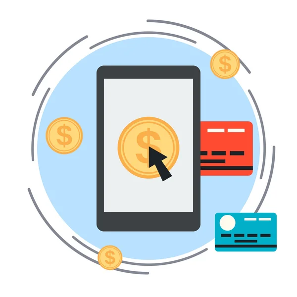 Banca en línea, pago móvil, pago por clic, concepto de transferencia de dinero — Vector de stock