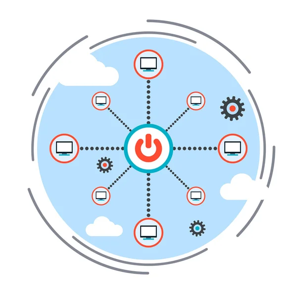 Telecomando, cloud computing, concetto di rete informatica — Vettoriale Stock