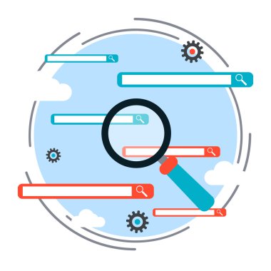 Arama motoru optimizasyon işlemi, web arama vektör konsept illüstrasyon