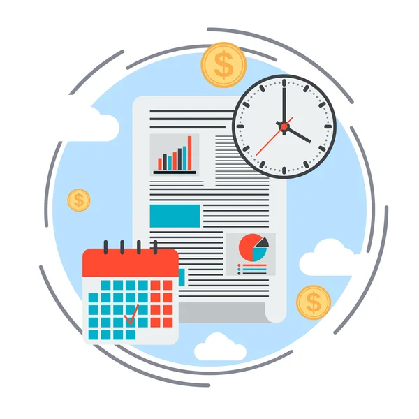 Plan de negocios, gestión del tiempo, concepto de vector de informe financiero — Archivo Imágenes Vectoriales