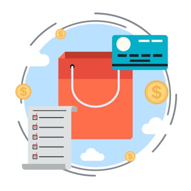 Task list, shopping, credit card vector concept