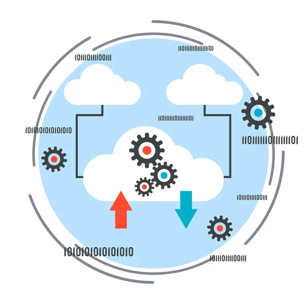 Computación en la nube, control remoto, recursos compartidos, almacenamiento de datos, concepto de vector de red — Archivo Imágenes Vectoriales