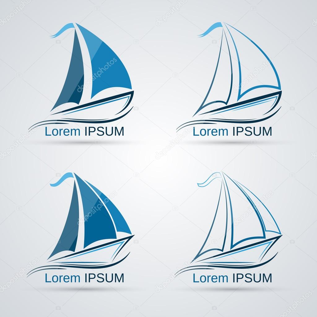 Yacht vector icons. Transportation, vacation, voyage, tourism symbol. Abstract logotype design