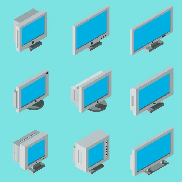 Iconos de monitor de computadora isométrica — Vector de stock