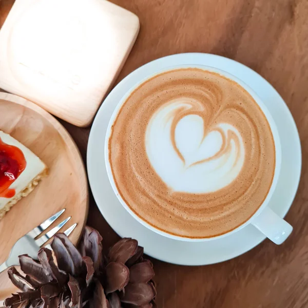 Café Quente Latte Com Delicioso Café Manhã — Fotografia de Stock