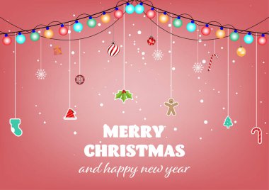 Ampulle asılı olan mutlu noel dekorasyonu unsurları. vektör illüstrasyonu.