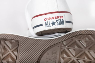 Bangkok, Thailand, August 30, 2020: White Converse all star sneakers isolated on white background. clipping paths. clipart