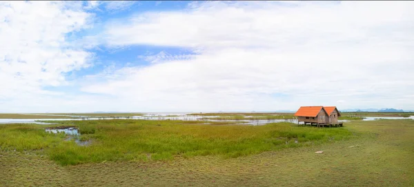 Panoramic Twin Old House Wetland Talay Noi Lake Phatthalung Province — Stock Photo, Image