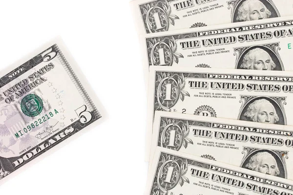 Доллары Купюры Белом Фоне — стоковое фото