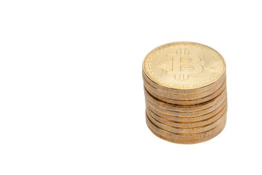 Altın bitcoin, beyaz arka planda izole cryptocurrency - kırpma yolları.