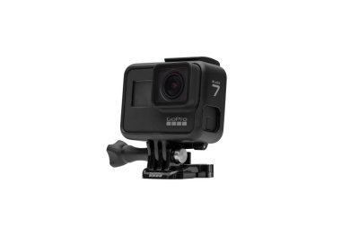 BANGKOK, THAILAND-MARCH 30: Aksiyon kamerası GoPro Hero7 'nin görüntüsü - beyaz arkaplanda izole edilmiş - kesme yolları.