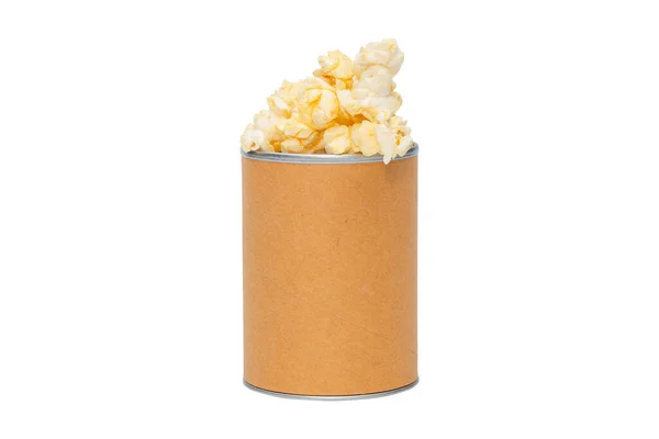 Popcorn Dřevěné Míse Izolované Bílém Pozadí Výstřižkové Cesty — Stock fotografie