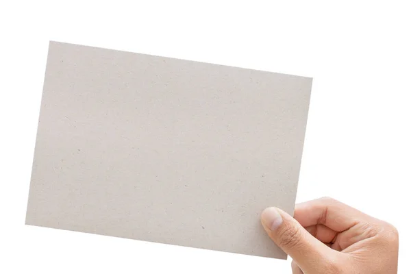 Mannenhand Bedrijf Gray Een Blanco Papier Uitknippaden — Stockfoto