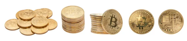Conjunto Bitcoin Oro Criptomoneda Aislada Sobre Fondo Blanco Recortar Caminos — Foto de Stock
