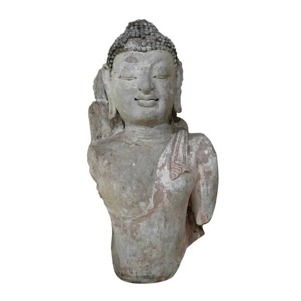 Gamla Buddha Staty Buddhismen Religion Isolerad Vit Bakgrund Klippning Vägar — Stockfoto
