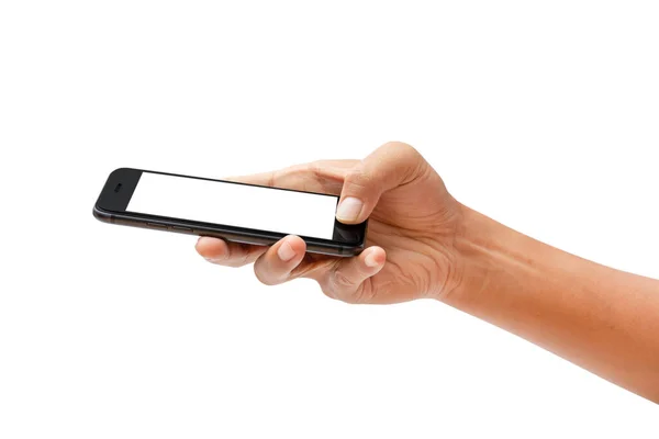 Hand Hält Smartphone Isoliert Auf Weißem Hintergrund Pfade Ausschneiden — Stockfoto