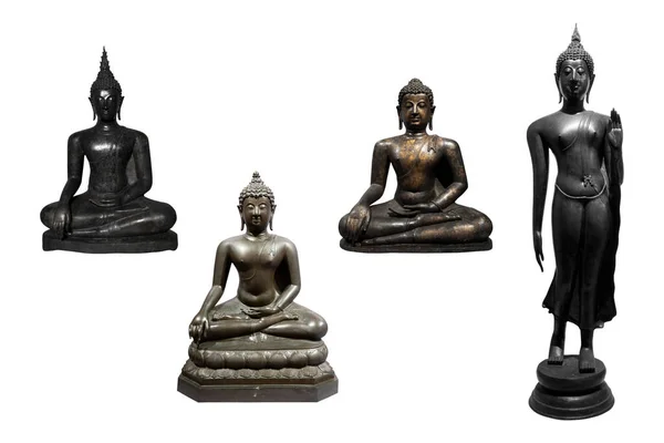 Uppsättning Buddha Staty Buddhismen Religion Isolerad Vit Bakgrund Klippning Vägar — Stockfoto