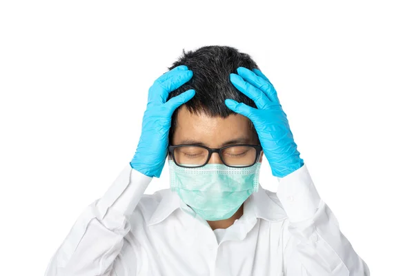 Young Asian Man Doctor Worried Problems Something Isolated White Background — Stock Photo, Image