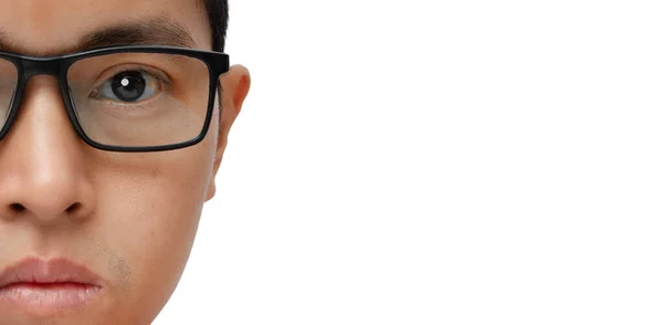 Portrait Young Man Eyeglasses Isolated White Background Copy Space — Stock Photo, Image