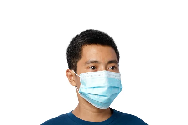 Close Young Male Wearing Protective Face Mask Isolated White Background — Stock Photo, Image