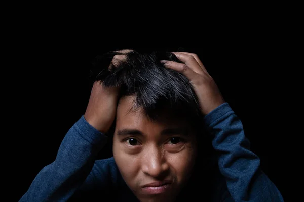 Portrait of asian man worried about problems something. Problem and crisis concept.