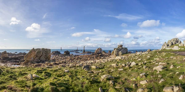 Leuchttürme Des Phare Nividic Der Felsigen Küste Der Insel Ushant — Stockfoto