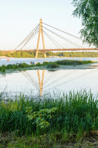 Una Vista Del Puente Moskovsky Sobre Río Dniéper Kiev Ucrania — Foto de Stock