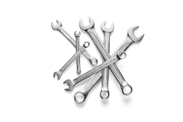 Set Combination Chrome Vanadium Wrenches Isolated White Background — Stock Photo, Image