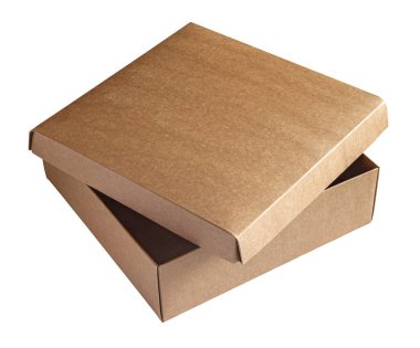 Beyaz arkaplanda izole edilmiş karton kutuyu aç