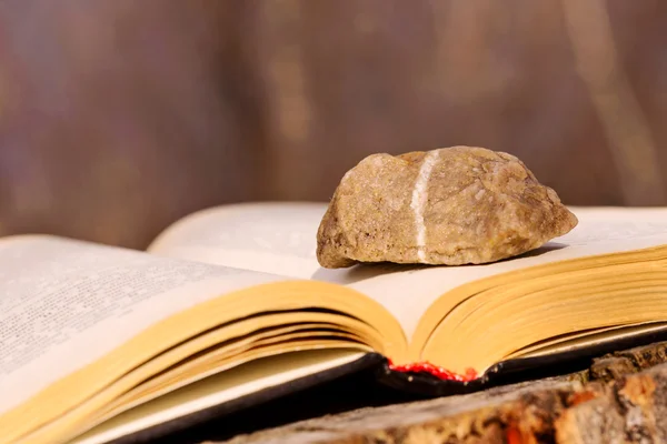 Pedra sobre um livro — Fotografia de Stock