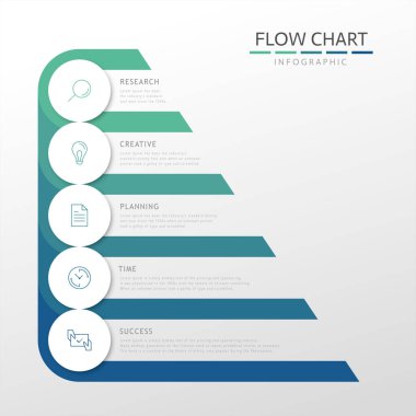 İş simgeleri, akış şeması, rapor, iş ya da sunum için 5 adım, seviye bilgi tasarımı