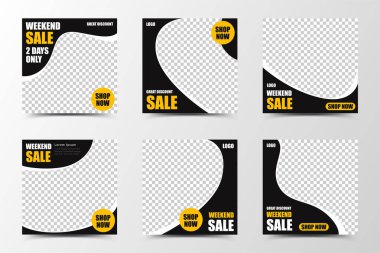 Siyah eğri şekilli bir sosyal medya şablonu, satış veya iş promosyonu için uygun akışkan ve akışkan bir imaj yaratıyor