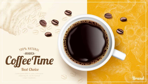 Relax Koffie Tijd Banner Advertenties Met Illustratie Witte Beker Bovenaanzicht — Stockvector